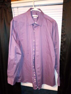 Perry Ellis Portfolio Slim Fit 17.5 purple Dress Shirt Cotton long sleeve